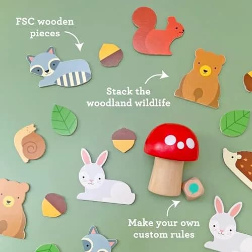 Petit Collage Woodland Wobble Wooden Stacking Game for Kids | Balance & Fun for Ages 3+ thumbnail 2