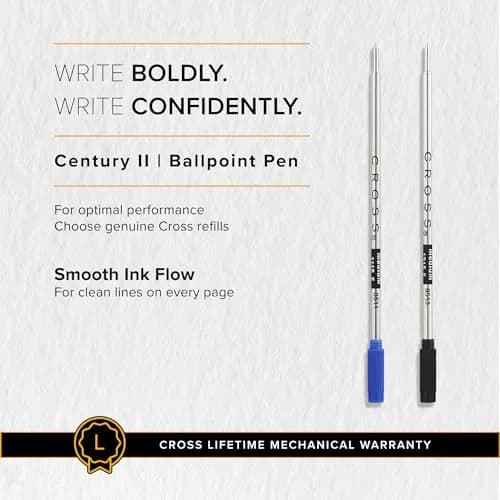Cross Century II Classic Black Ballpoint Pen, Medium Point, Black Ink | Elegant Metal Body, Refillable, 0.31mm Line Width thumbnail 7