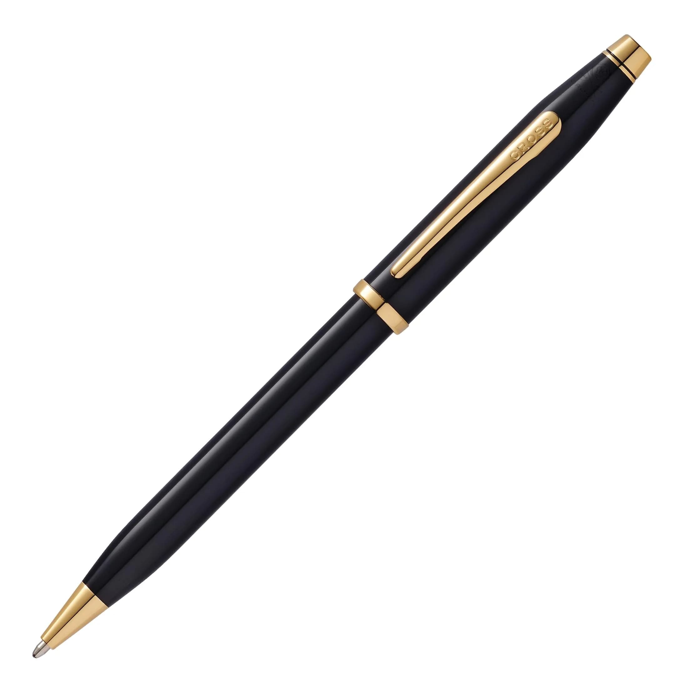 Cross Century II Lustrous Chrome Ballpoint Pen | Medium Point, Black Ink | Refillable, Elegant Design — Black & Gold