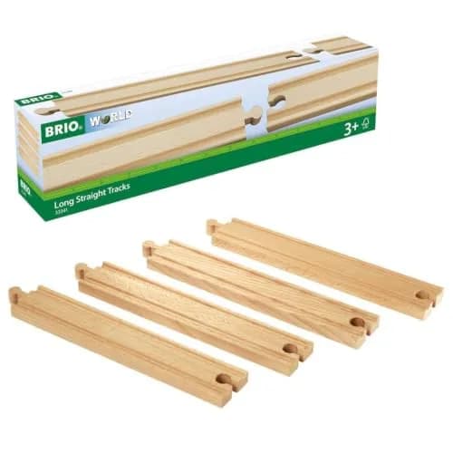 BRIO World 33341-4 Piece Long Straight Wooden Train Tracks | Expandable & Compatible Railway Set | Engineered for Kids Ages 3 and Up | FSC Certified Materials thumbnail 1