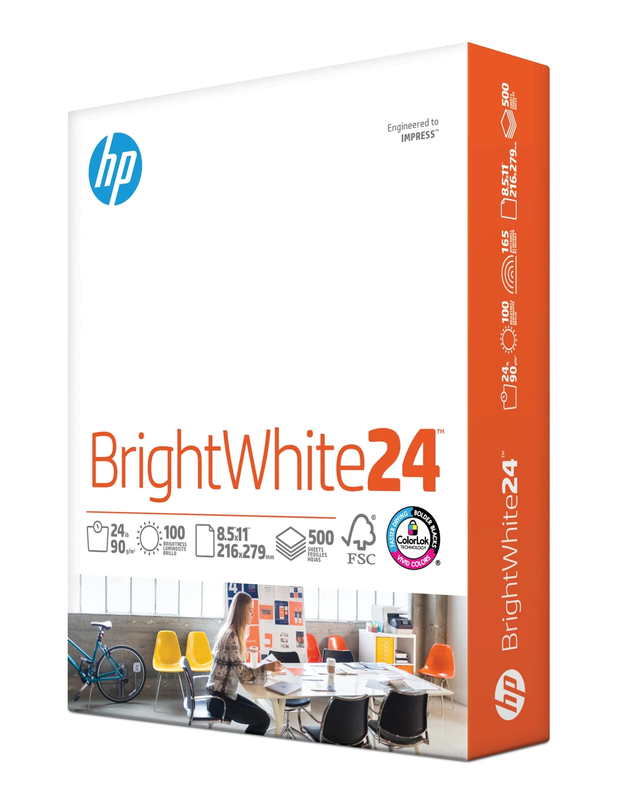 HP Papers BrightWhite 24 lb Letter Size 500 Sheets | 100 Brightness, FSC Certified, ColorLok Technology - main product image