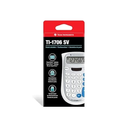 Texas Instruments TI-1706 SV Standard Function Calculator | 8-Digit SuperView Display, Dual Power, Compact Design thumbnail 2