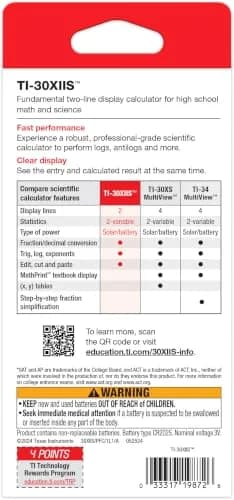 Texas Instruments TI-30XIIS Scientific Calculator, Black | Solar & Battery Powered, 2-Line Display thumbnail 5