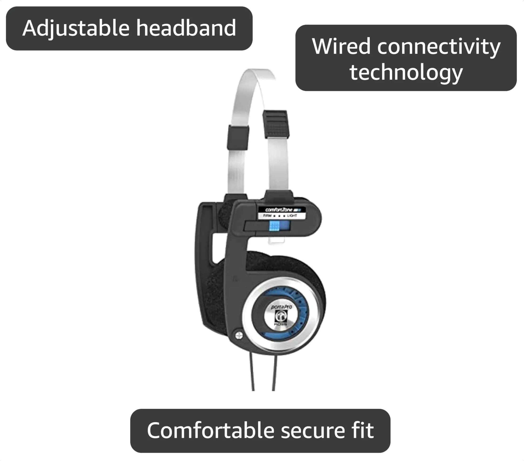 Koss Porta Pro Classic On-Ear Headphones, Black/Silver | Legendary Sound & Retro Design - view 3