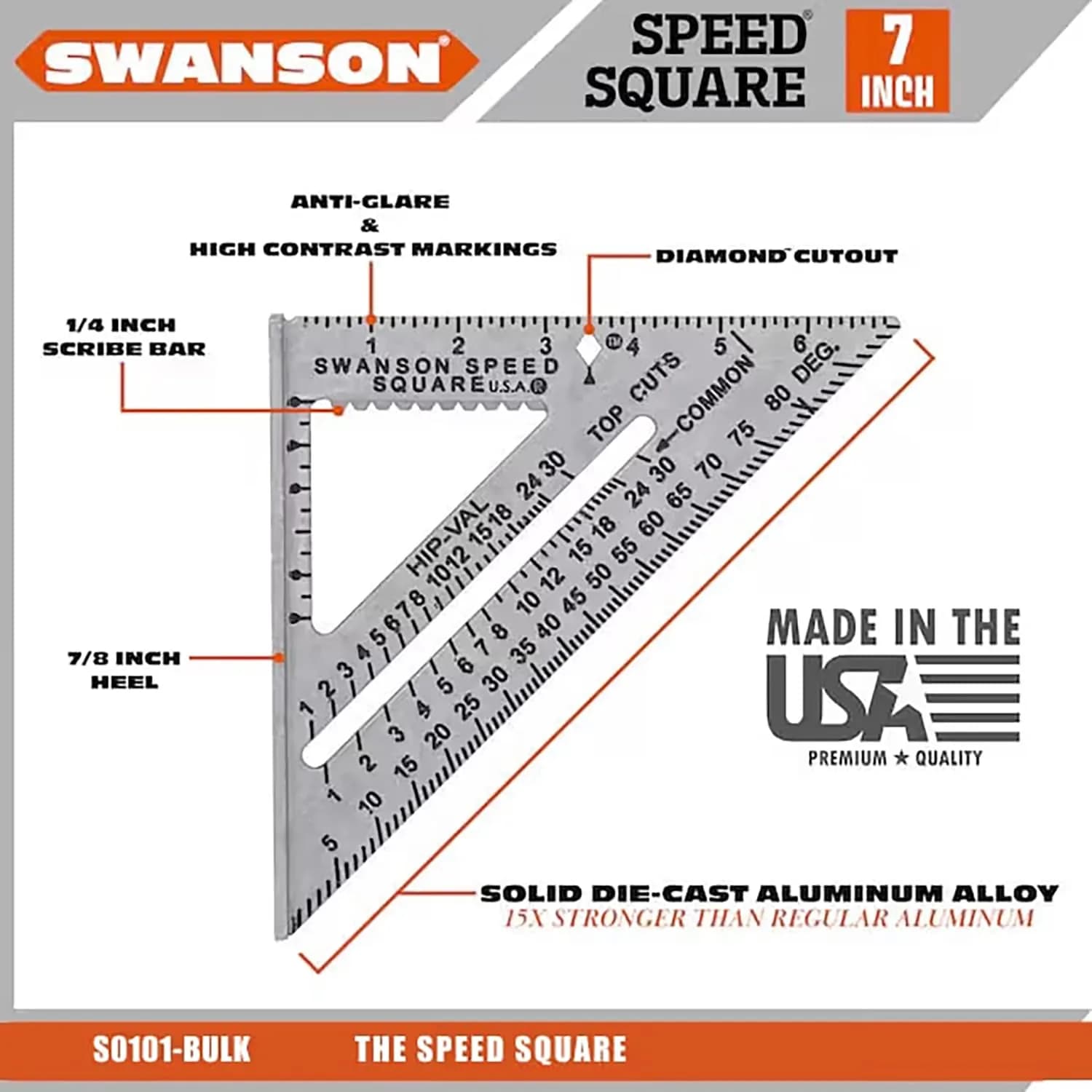 Swanson Tool Co S0101 7 Inch Blue Speed Square for Accurate Measurements - view 3
