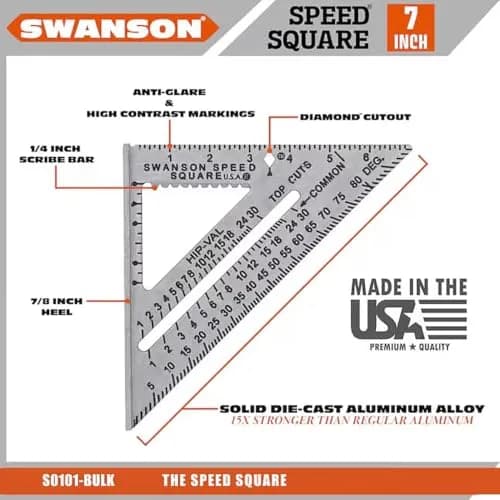 Swanson Tool S0101 7 Inch Speed Square, Blue | Accurate Layout Tool for Carpentry and Construction thumbnail 3