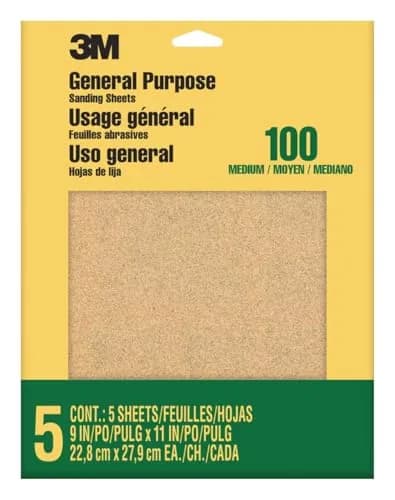3M Sandpaper 100 Grit Medium Aluminum Oxide 9 in x 11 in (5-Pack) | Sands Paint, Wood & Metal thumbnail 1