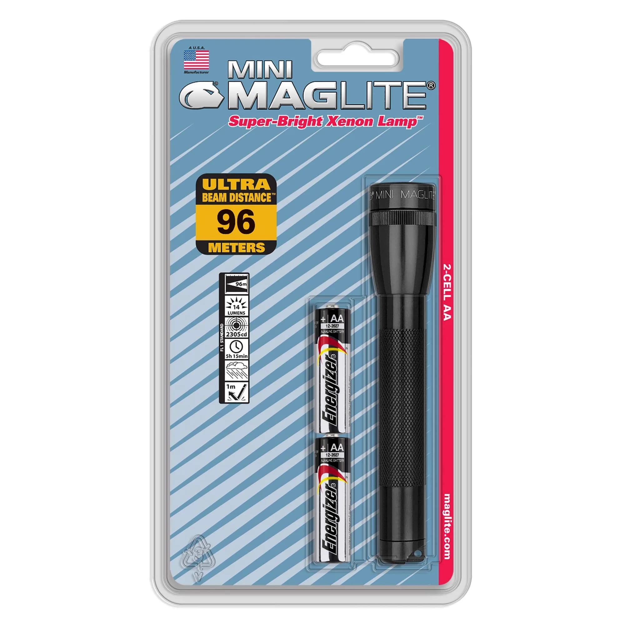 MagLite Mini Incandescent 2-Cell AA Flashlight Combo, Black | 14 Lumens, 6-Hour Runtime — Black