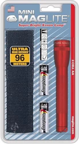 MagLite Mini Incandescent Flashlight Red 2-Cell AA (5.75 inches) | Classic Xenon Bulb, 14 Lumens, 96m Beam thumbnail 1
