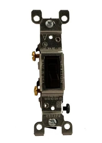 Leviton 15 Amp, 120 Volt Toggle Framed Single-Pole AC Quiet Switch, Residential Grade, Grounding, 1451-2, Brown | Impact-Resistant Thermoplastic thumbnail 1