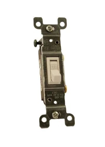 Leviton 15 Amp, 120 Volt, Toggle Framed Single-Pole AC Quiet Switch, Residential Grade, Grounding, White | Impact-Resistant Thermoplastic thumbnail 1