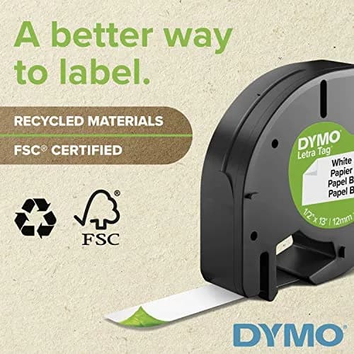 DYMO LetraTag Labeling Tape, Black on Metallic Silver, 12mm (0.5'') x 4m (13') | Durable Plastic Labels for Home Organization thumbnail 4