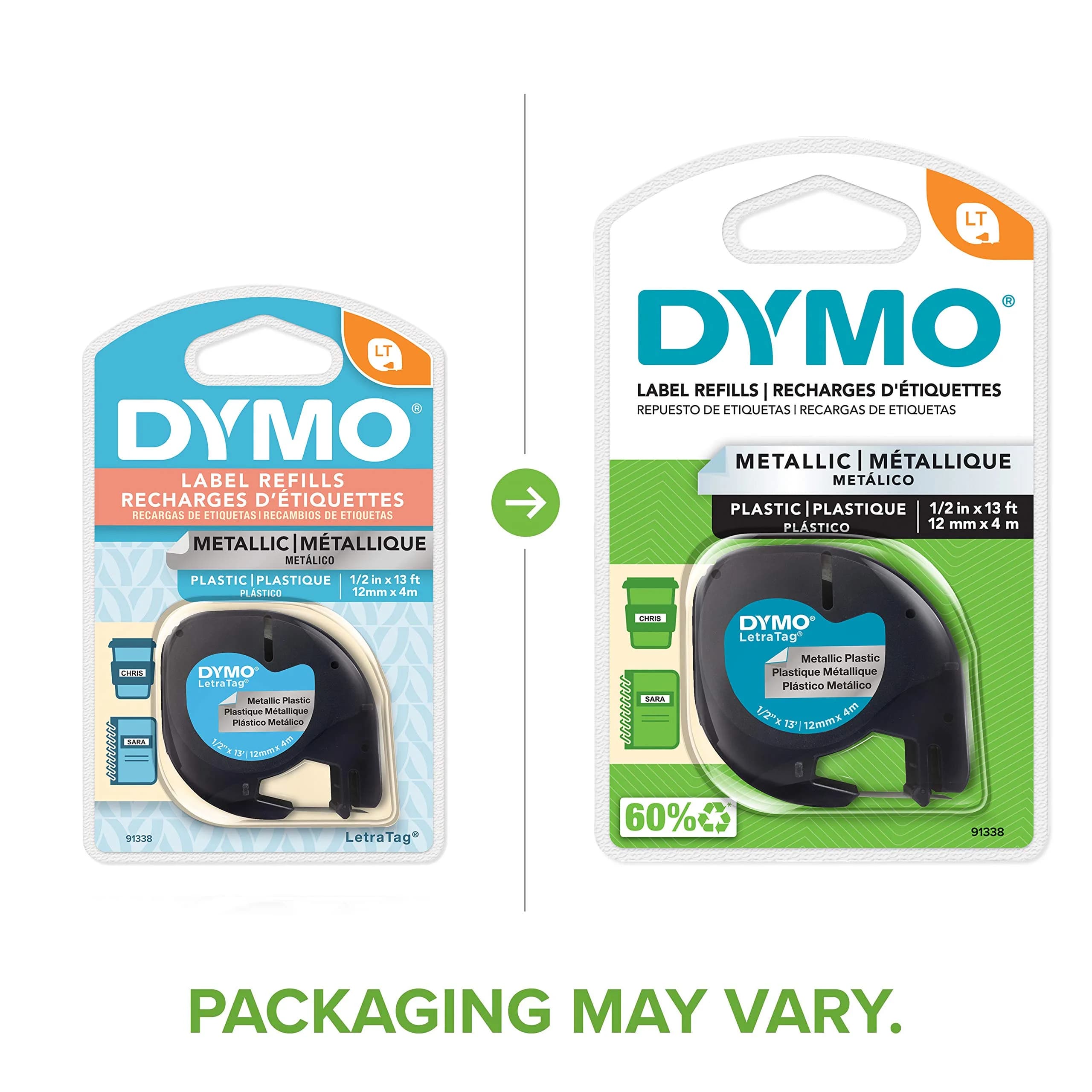 DYMO LetraTag Labeling Tape, Black on Metallic Silver, 12mm (0.5'') x 4m (13') | Durable Plastic Labels for Home Organization - view 2