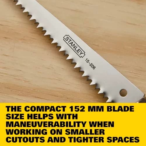 STANLEY Wallboard Saw 152mm Compact Steel Blade, 7 TPI | Controlled drywall cuts, comfortable handle, for drywall & wallboard work thumbnail 4