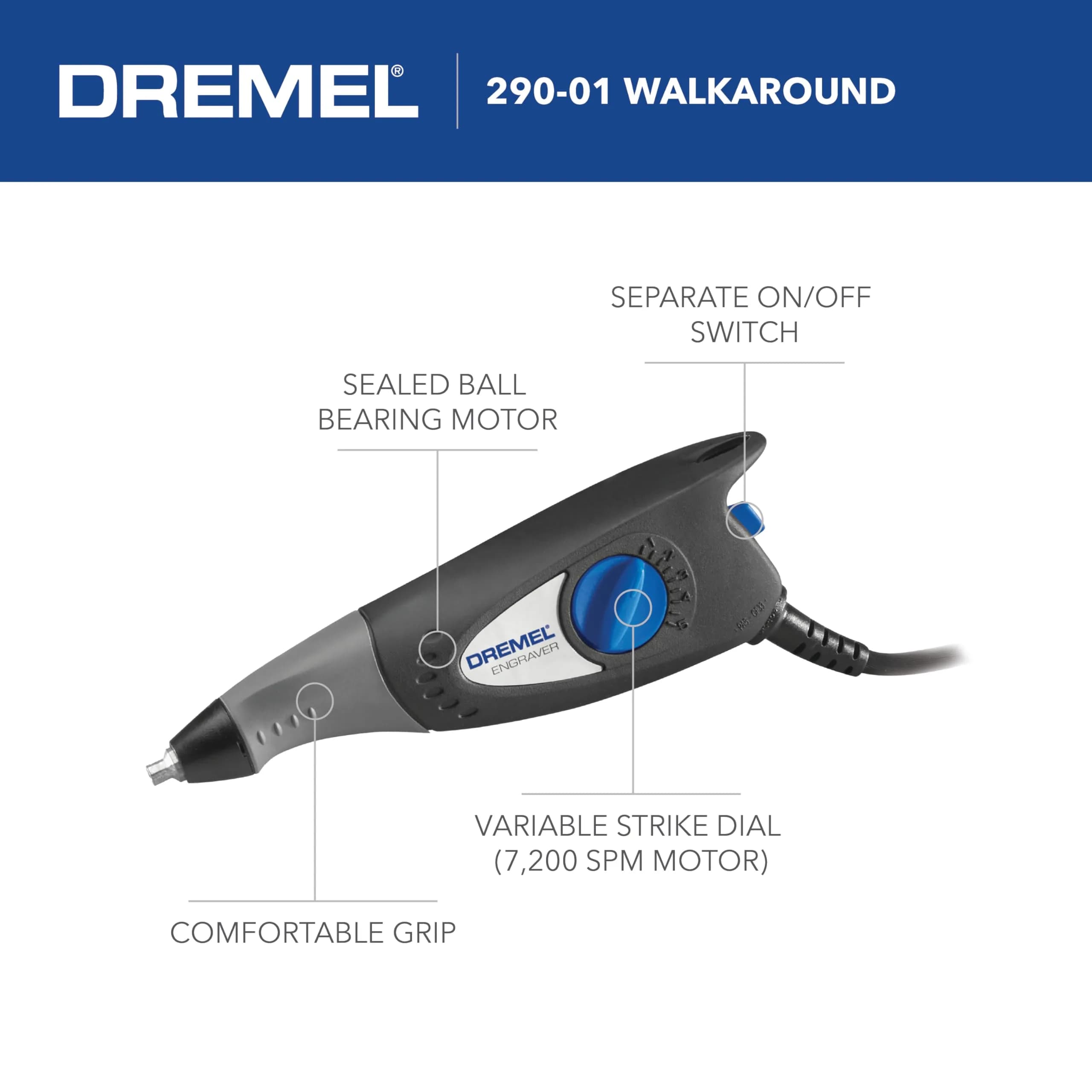 Dremel 290-02 Engraver Rotary Tool with Stencils, 120V | 7200 Strokes/Min for DIY Personalizing - view 3
