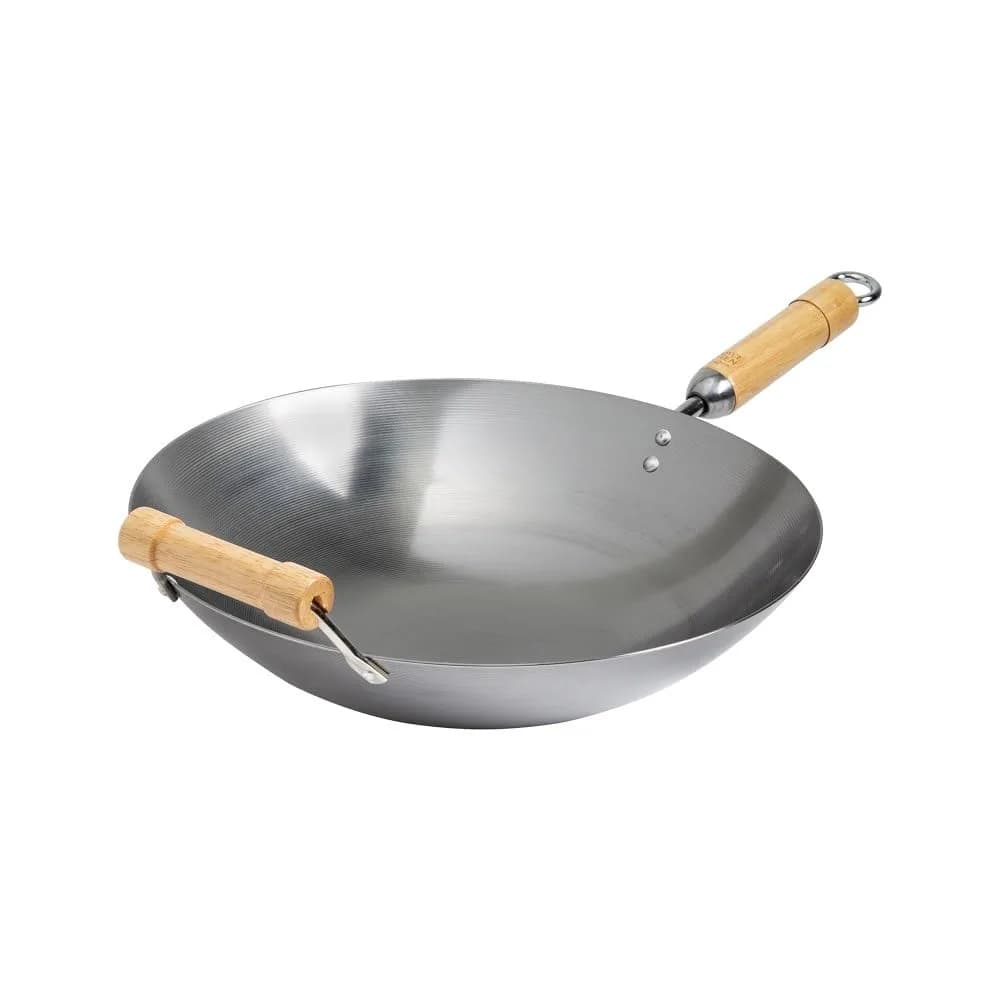 Joyce Chen Classic Series 14-Inch Round Bottom Carbon Steel Wok with Birch Handles | Traditional Asian-Style Cookware