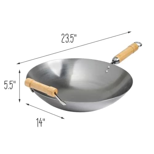 Joyce Chen Classic Series 14-Inch Round Bottom Carbon Steel Wok with Birch Handles | Traditional Asian-Style Cookware thumbnail 5