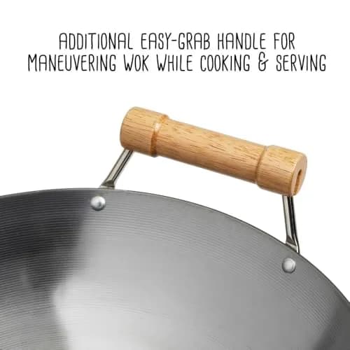 Joyce Chen Classic Series 14-Inch Round Bottom Carbon Steel Wok with Birch Handles | Traditional Asian-Style Cookware thumbnail 6