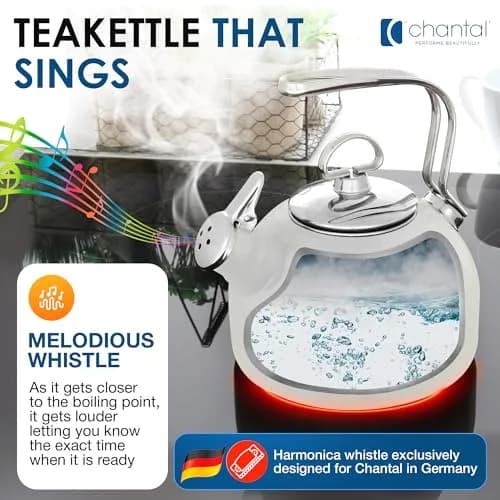 Chantal Classic Teakettle 1.8 QT White | Enamel Steel Rapid Boil & Harmonica Whistle thumbnail 4