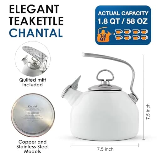 Chantal Classic Teakettle 1.8 QT White | Enamel Steel Rapid Boil & Harmonica Whistle thumbnail 5