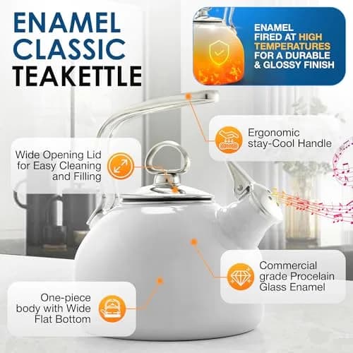 Chantal Classic Teakettle 1.8 QT White | Enamel Steel Rapid Boil & Harmonica Whistle thumbnail 2