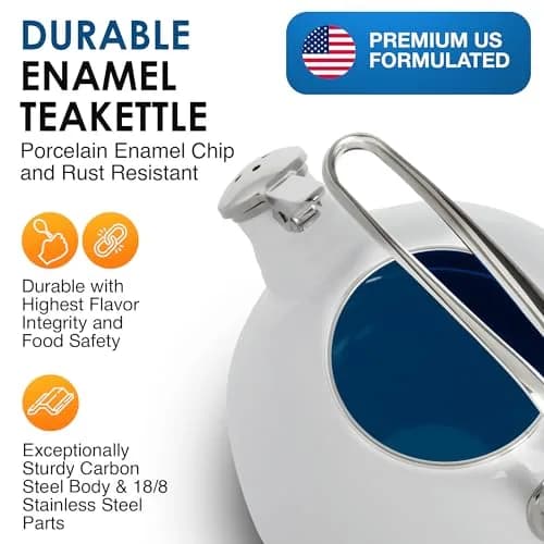 Chantal Classic Teakettle 1.8 QT White | Enamel Steel Rapid Boil & Harmonica Whistle thumbnail 3