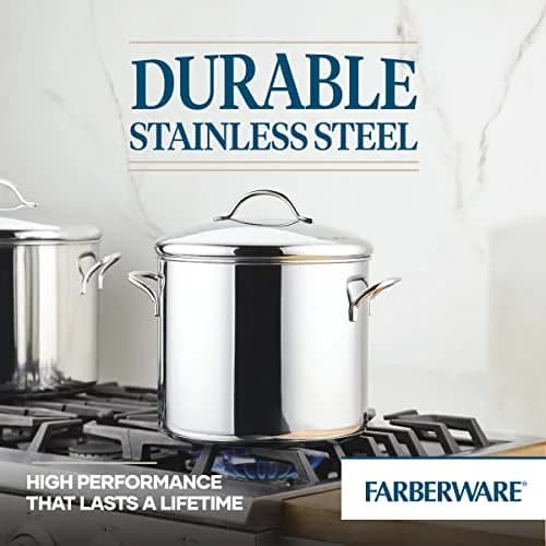 Farberware Classic Series 12 Qt Stainless Steel Stock Pot With Lid, Silver | Heavy-Duty 12 Quart Capacity for Large Batches thumbnail 4