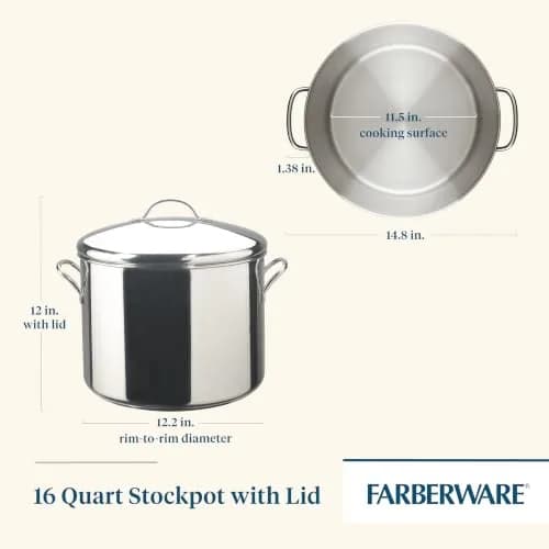 Farberware Classic Series 16 Quart Stock Pot with Lid | Stainless Steel, Oven & Dishwasher Safe thumbnail 2