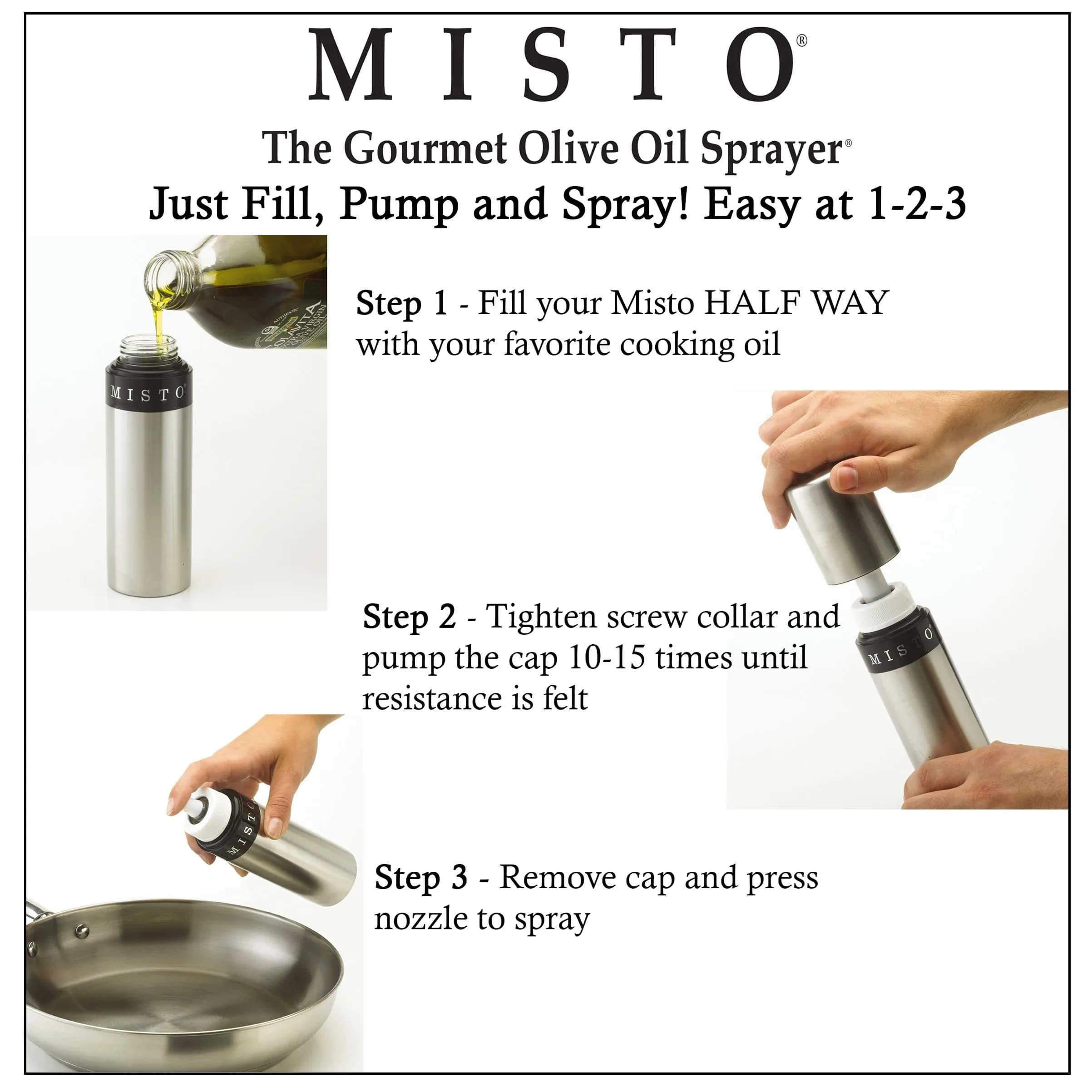 MISTO Gourmet Olive Oil Sprayer, Satin Aluminum, 50ml (1.7 Fl Oz) | Refillable Non-Aerosol Pump Mister - view 4