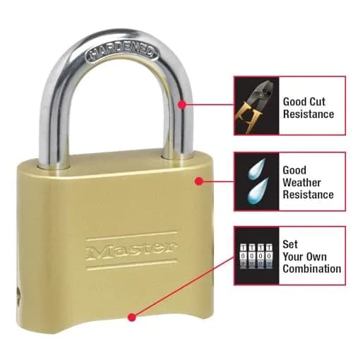 Master Lock 175D Resettable Combination Padlock Outdoor Brass Lock, 2-Inch Shackle (51mm) | 10,000 Combinations thumbnail 2