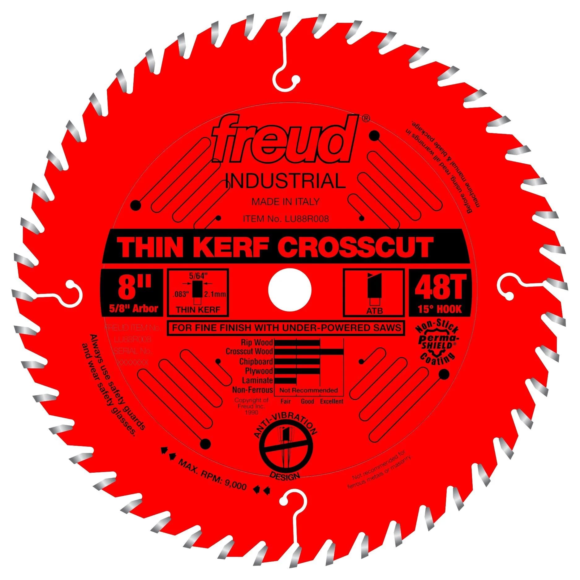 Freud LU88R008 8" x 48T Thin Kerf Fine Finish Crosscut Blade | Precise, Durable, USA Import