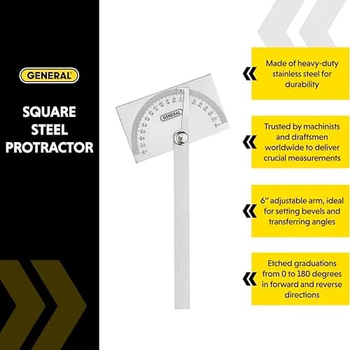 General Tools Square Head Protractor & Angle Finder 15.2 cm (6") | Precise Angle Measurement for Carpentry & Framing thumbnail 2