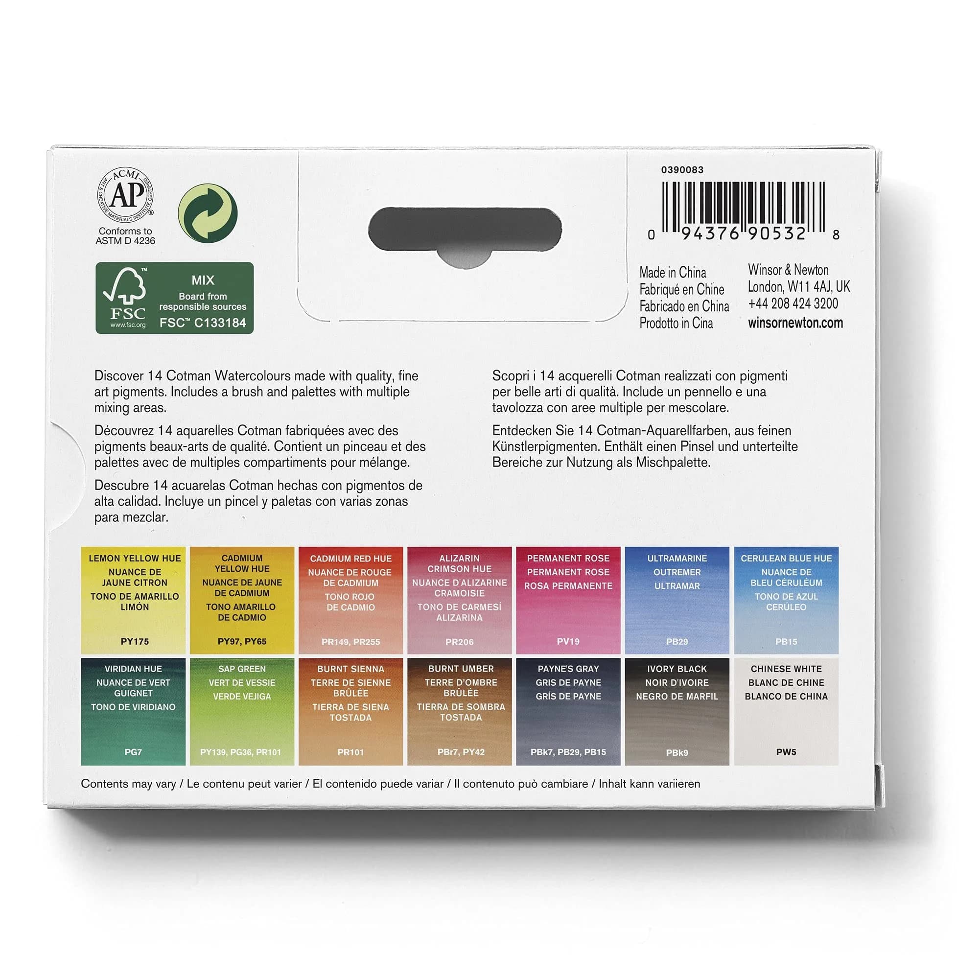 Winsor & Newton Cotman Watercolor Paint Set, Field Set, 14 Half Pan w/ Brush, Mixing Palette (14 Colors, 5ml Each) | Non-Toxic Art Paint - view 4