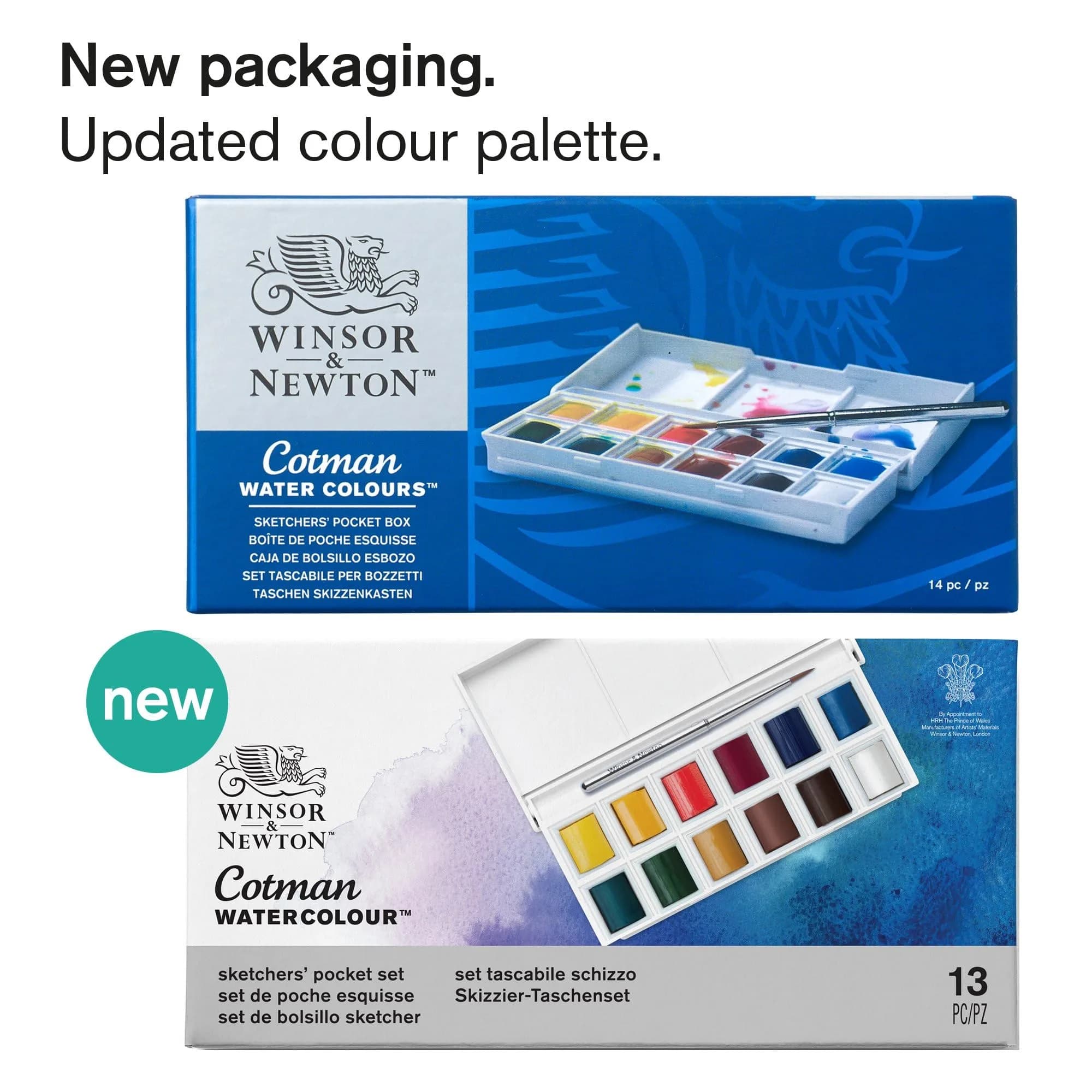 Winsor & Newton Cotman Watercolor Paint Set, Sketchers' Pocket Box, 12 Half Pans & Brush | Artist Grade Watercolor - view 2