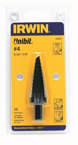 IRWIN 10234 Unibit #4 Step Drill Bit 3/16-7/8" (2.2-22.2mm) | High Speed Steel with 3-Flat Shank thumbnail 1