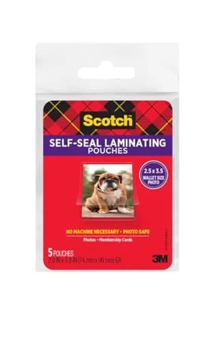 Scotch Self-Sealing Laminating Pouches, Wallet Photo Size 2 1/2 in x 3 1/2 in, 5 Pouches | Glossy Finish, Acid-Free, Photo-Safe thumbnail 1