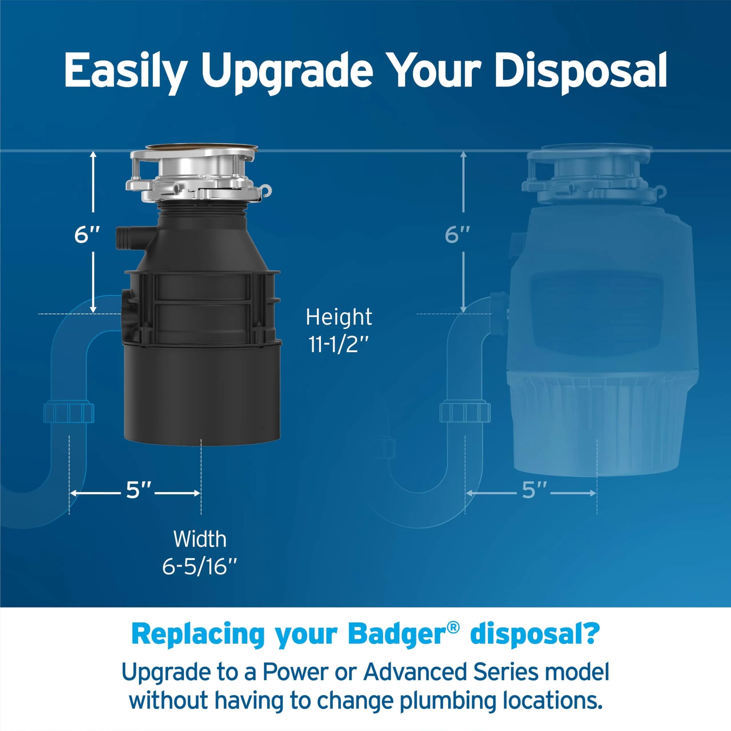 InSinkErator Badger 1 Garbage Disposal 1/3 HP Continuous Feed | 16.3 cm (6.42 in) Wide - view 8