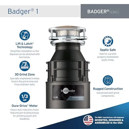 InSinkErator Badger 1 Garbage Disposal 1/3 HP Continuous Feed | 16.3 cm (6.42 in) Wide thumbnail 2