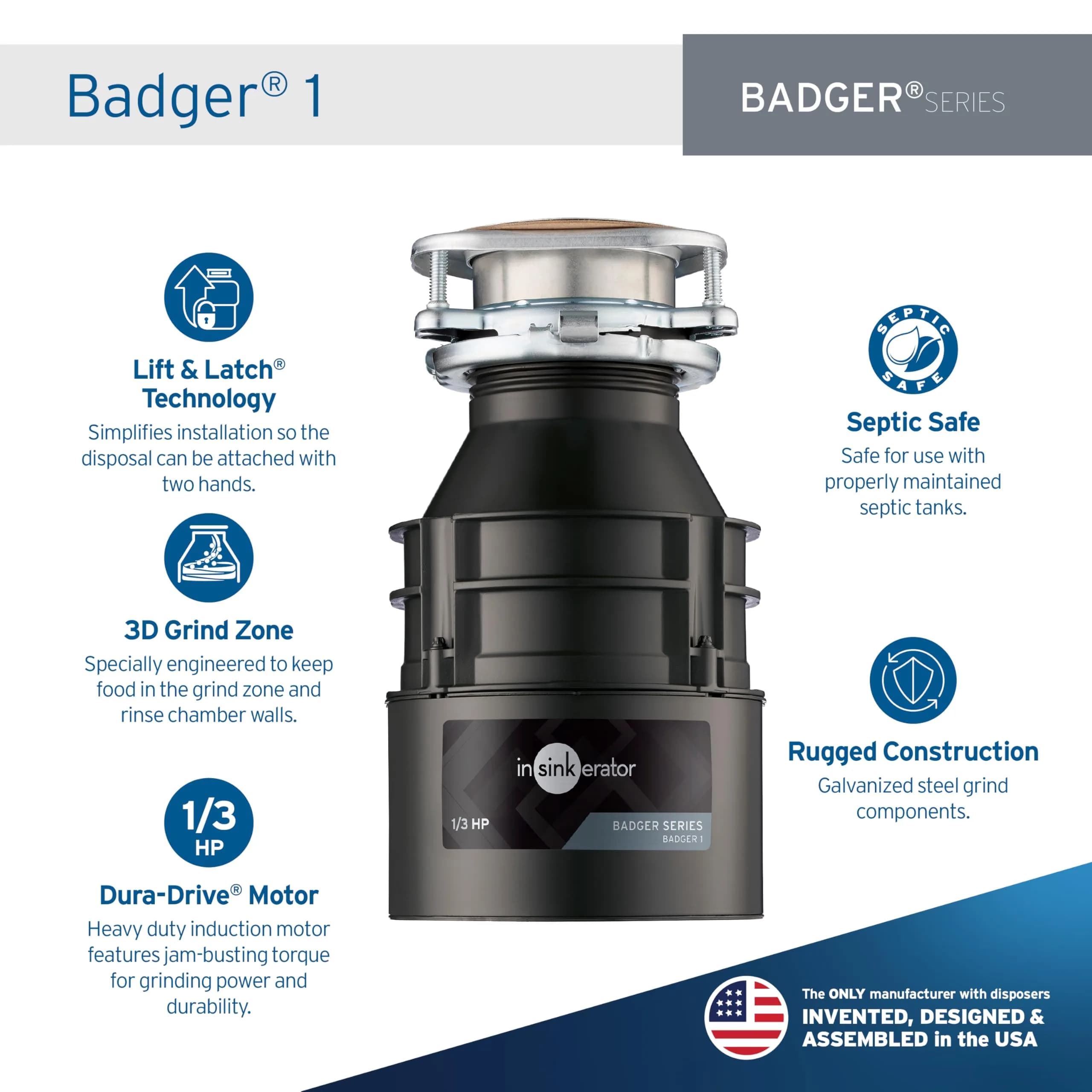 InSinkErator Badger 1 Garbage Disposal 1/3 HP Continuous Feed | 16.3 cm (6.42 in) Wide - view 2