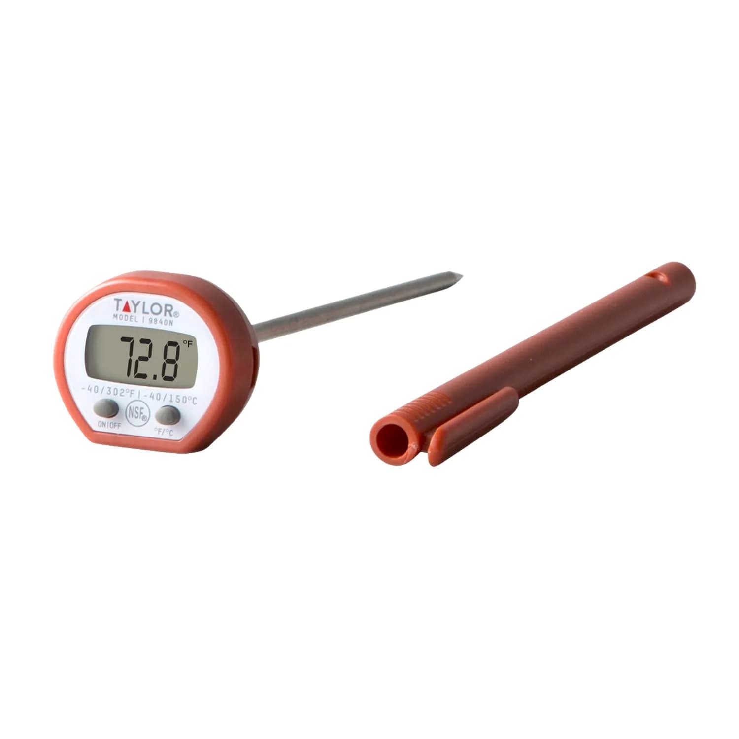 Taylor Waterproof Digital Instant Read Thermometer for Cooking, BBQ, Grilling, Baking, Meat | Waterproof, Recalibratable, 450°F — Red