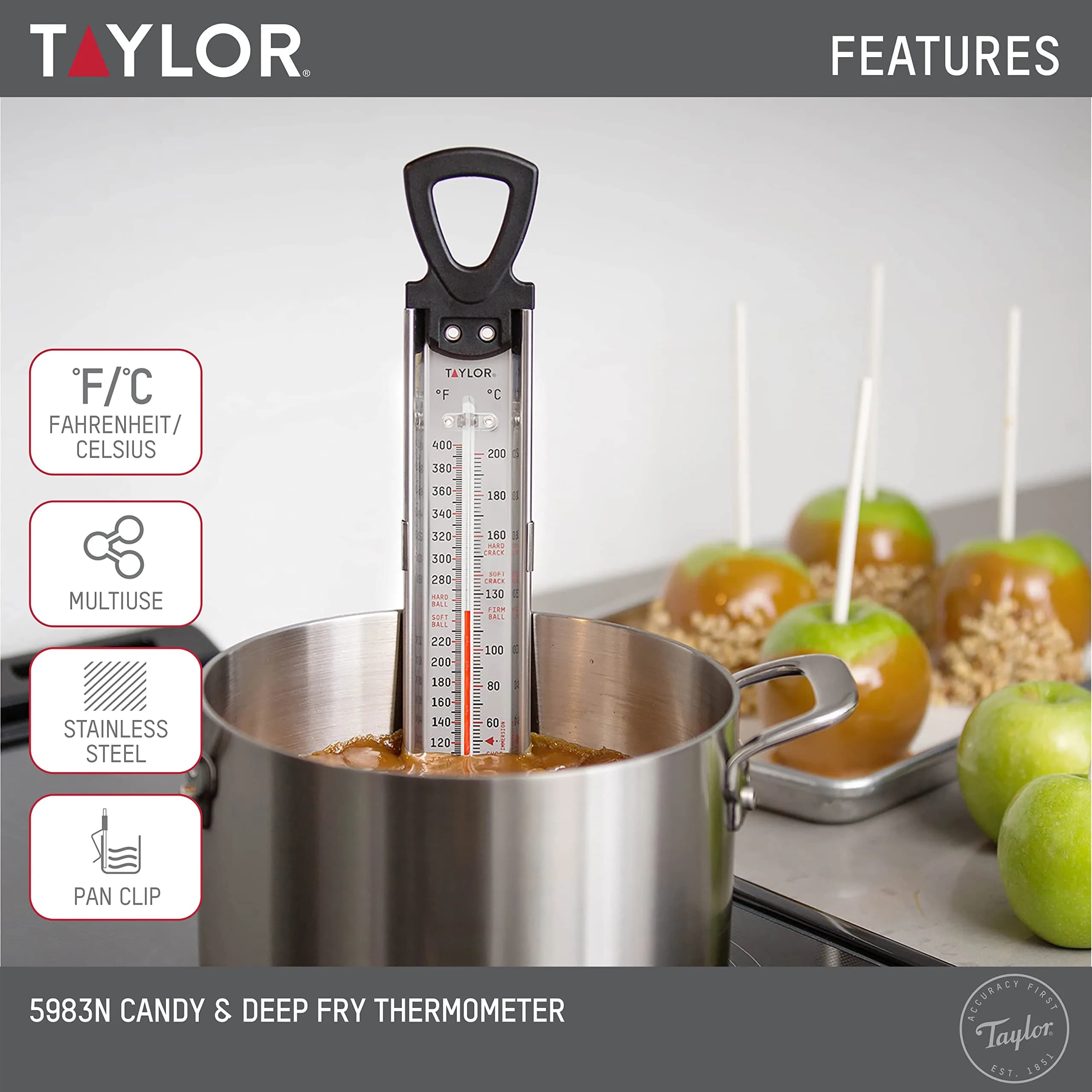 Taylor Stainless Steel Candy and Deep Fry Thermometer 12-Inch | Measures 100-400°F for Confections & Frying - view 2