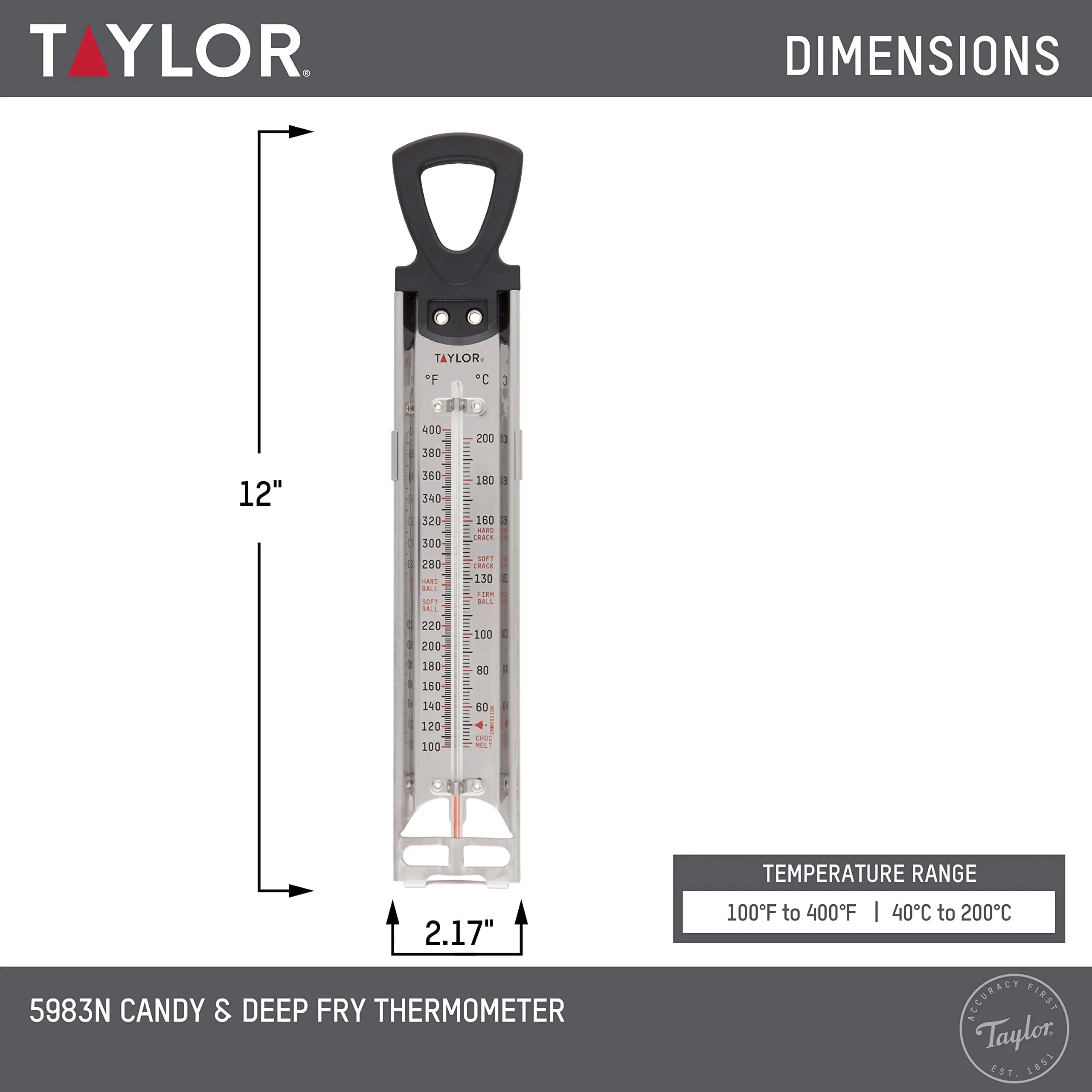 Taylor Stainless Steel Candy and Deep Fry Thermometer 12-Inch | Measures 100-400°F for Confections & Frying - view 3