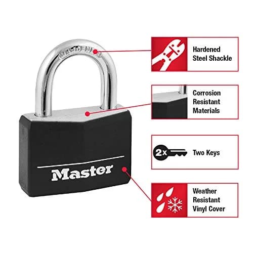 Master Lock Gym Locker Lock, Keyed Lock, Black Covered Aluminum Lock 141D | Scratch & Corrosion Resistant thumbnail 2