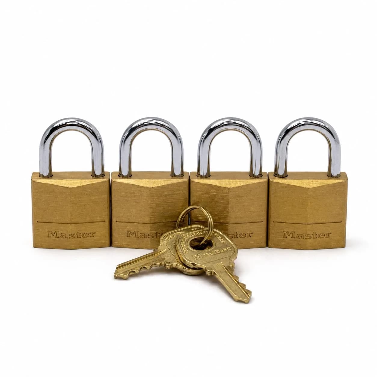 Master Lock Padlock, Solid Brass, 3/4 in. Wide, 120Q, Pack of 4 | Corrosion-Resistant, Keyed Alike — 3/4"