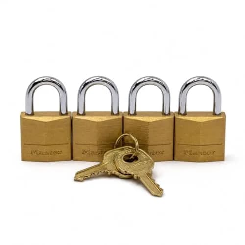 Master Lock Padlock, Solid Brass, 3/4 in. Wide, 120Q, Pack of 4 | Corrosion-Resistant, Keyed Alike thumbnail 1