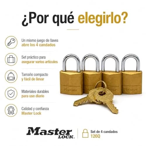 Master Lock Padlock, Solid Brass, 3/4 in. Wide, 120Q, Pack of 4 | Corrosion-Resistant, Keyed Alike thumbnail 3