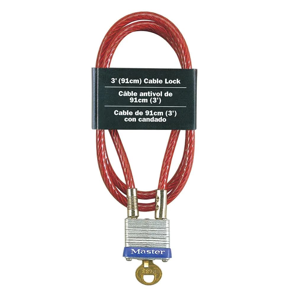 Master Lock 719D Steel Cable with Key Lock 3 ft (91 cm) | Outdoor Security — Red