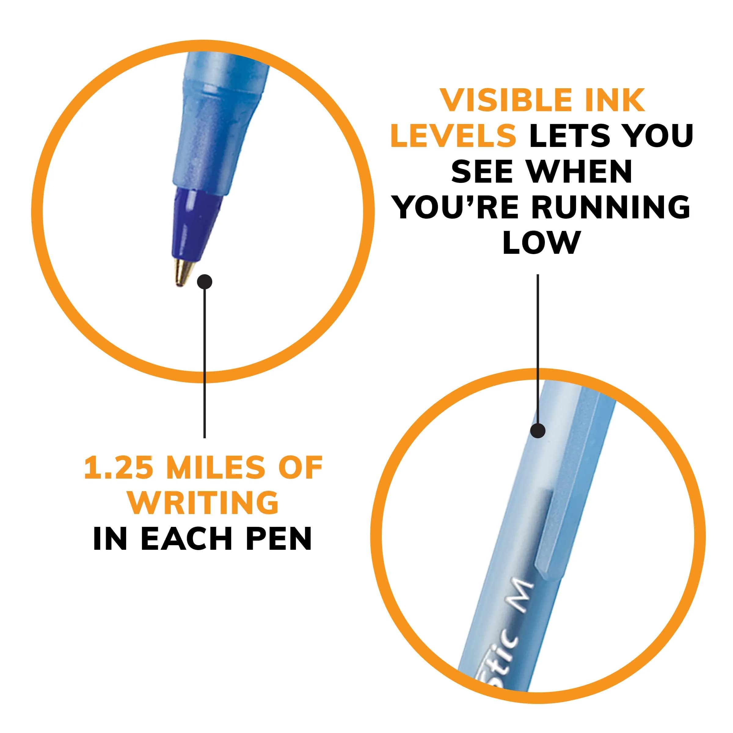 BIC Round Stic Xtra Life Blue Ballpoint Pens, Medium Point (1.0mm), 10-Count Pack | Smooth Writing Comfort - view 5