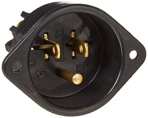 Leviton 15 Amp, 125 Volt, Flanged Inlet Receptacle, Straight Blade, Commercial Grade, Grounding, Back Wired, Black | Heavy-duty UL 498 approved plug thumbnail 1
