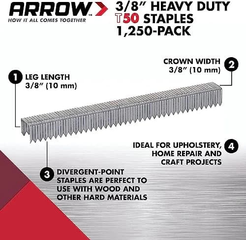 Arrow Heavy Duty Staples 3/8-Inch Leg & Crown | Durable Steel for Upholstery & Construction thumbnail 2